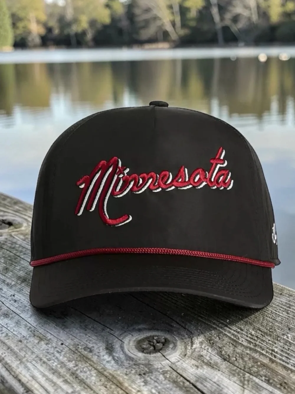 NWT Bad Birdie Minnesota Script Rope Golf Hat Black Red Snapback Adjustable